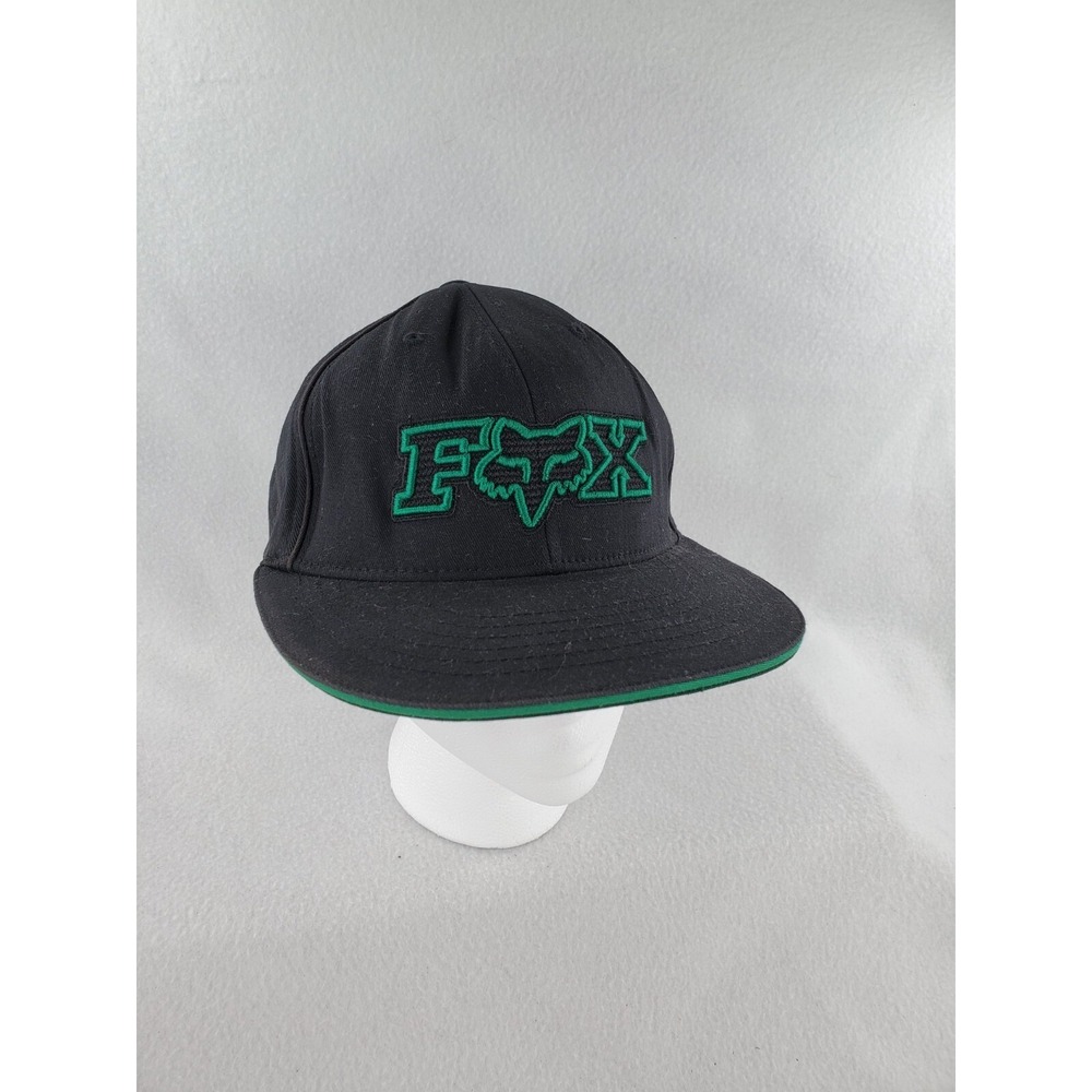 Fox Racing Hat Cap Mens Black Teal Flexfit 210 Fitted 6-7/8 7-1/4 Flat Brim